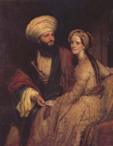 Portrait of James Silk Buckingham and his Wife in Arab Costume of Baghdad of 1816 (mk32)